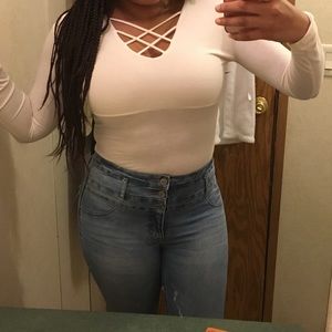 Cream cross cross bodysuit